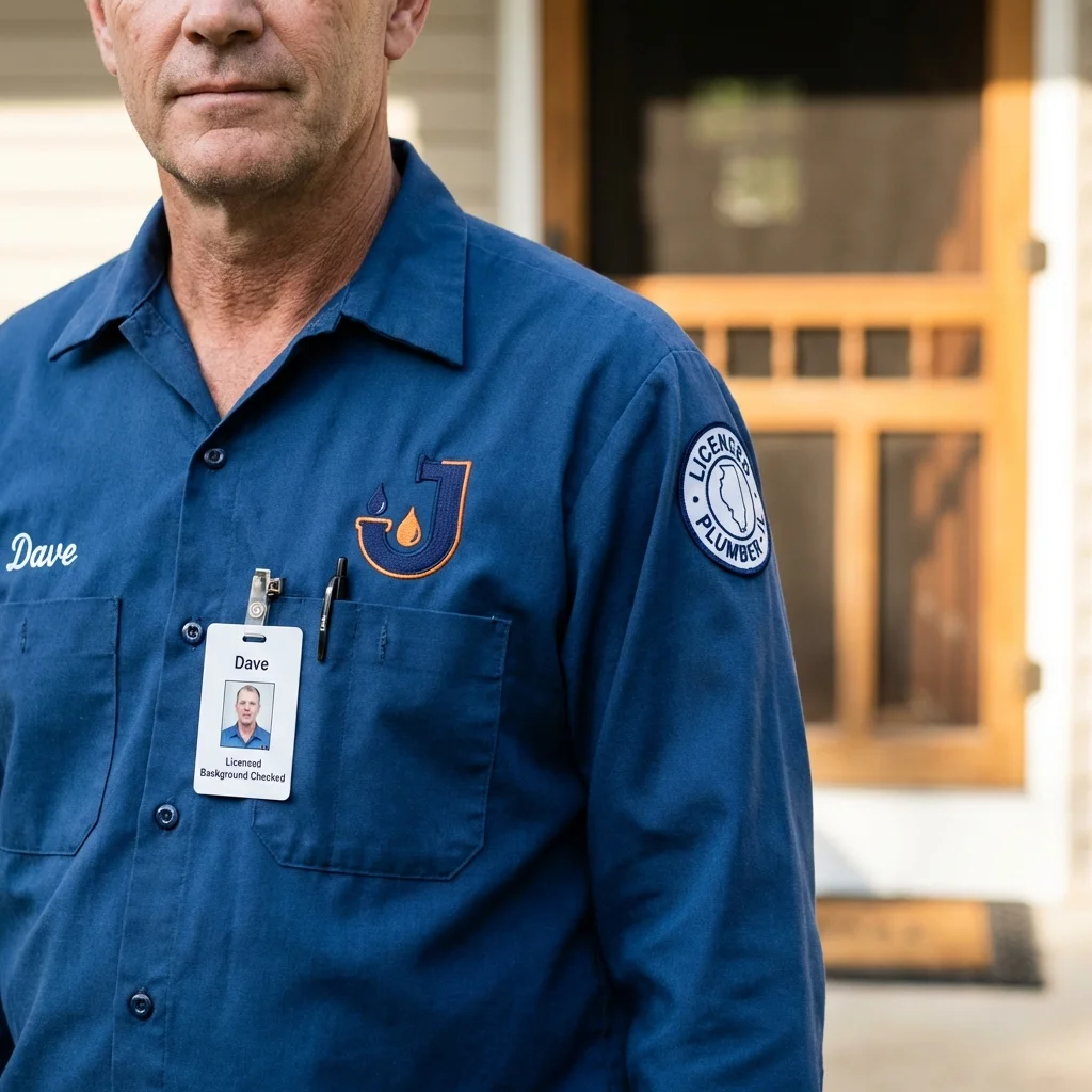Licensed plumber showing ID badge in New London, OH