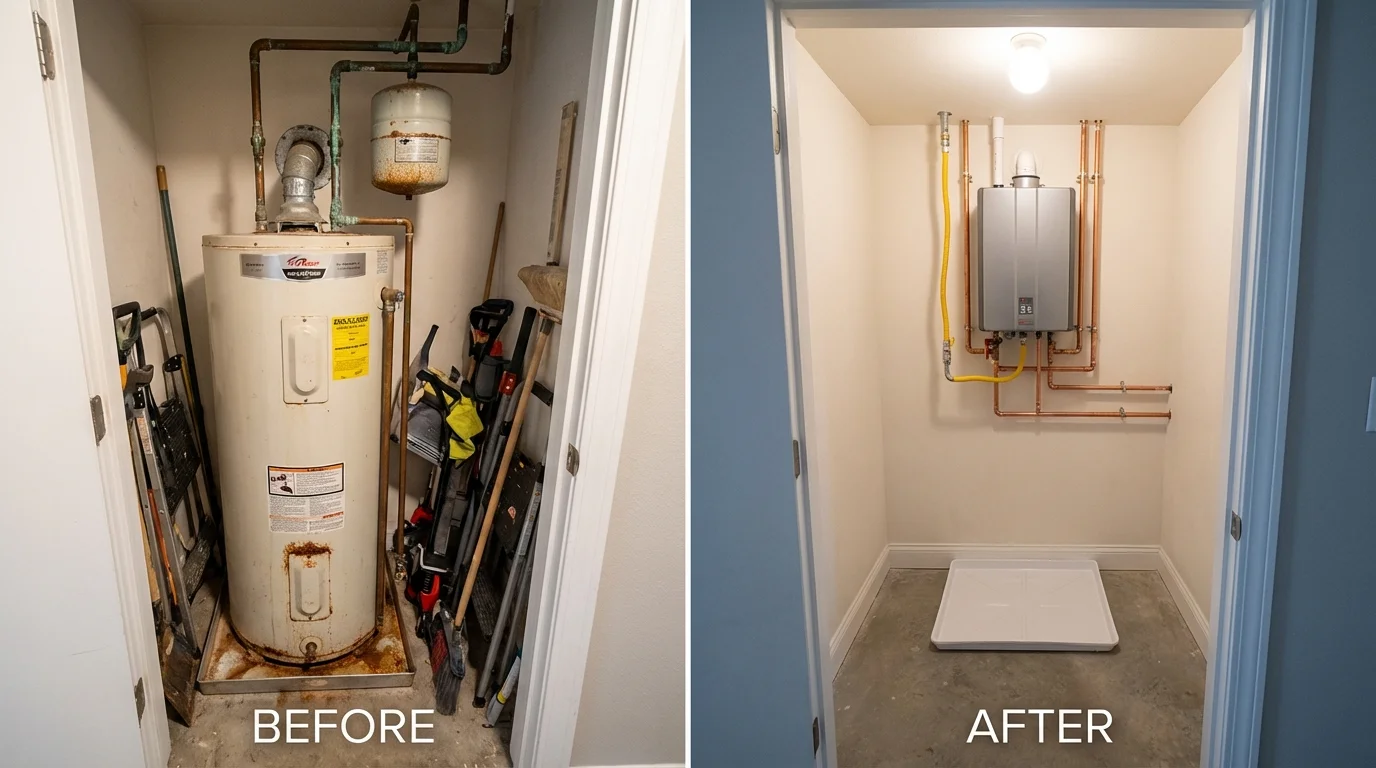 Tank water heater versus wall-mounted tankless unit comparison for New London, OH homeowners
